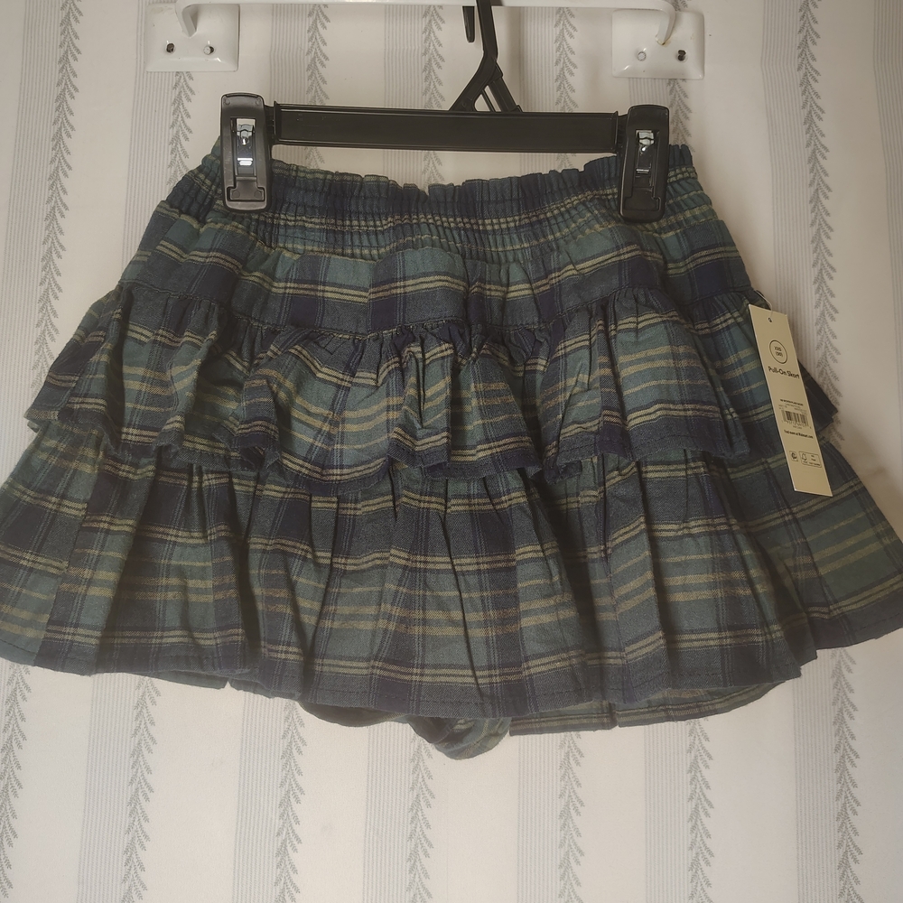 No Boundaries Blue and Green Plaid Mini Skirt